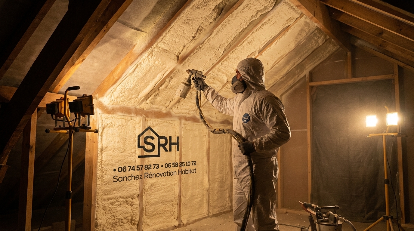 Isolation des combles par projection — SRH Rénovation Hérault
